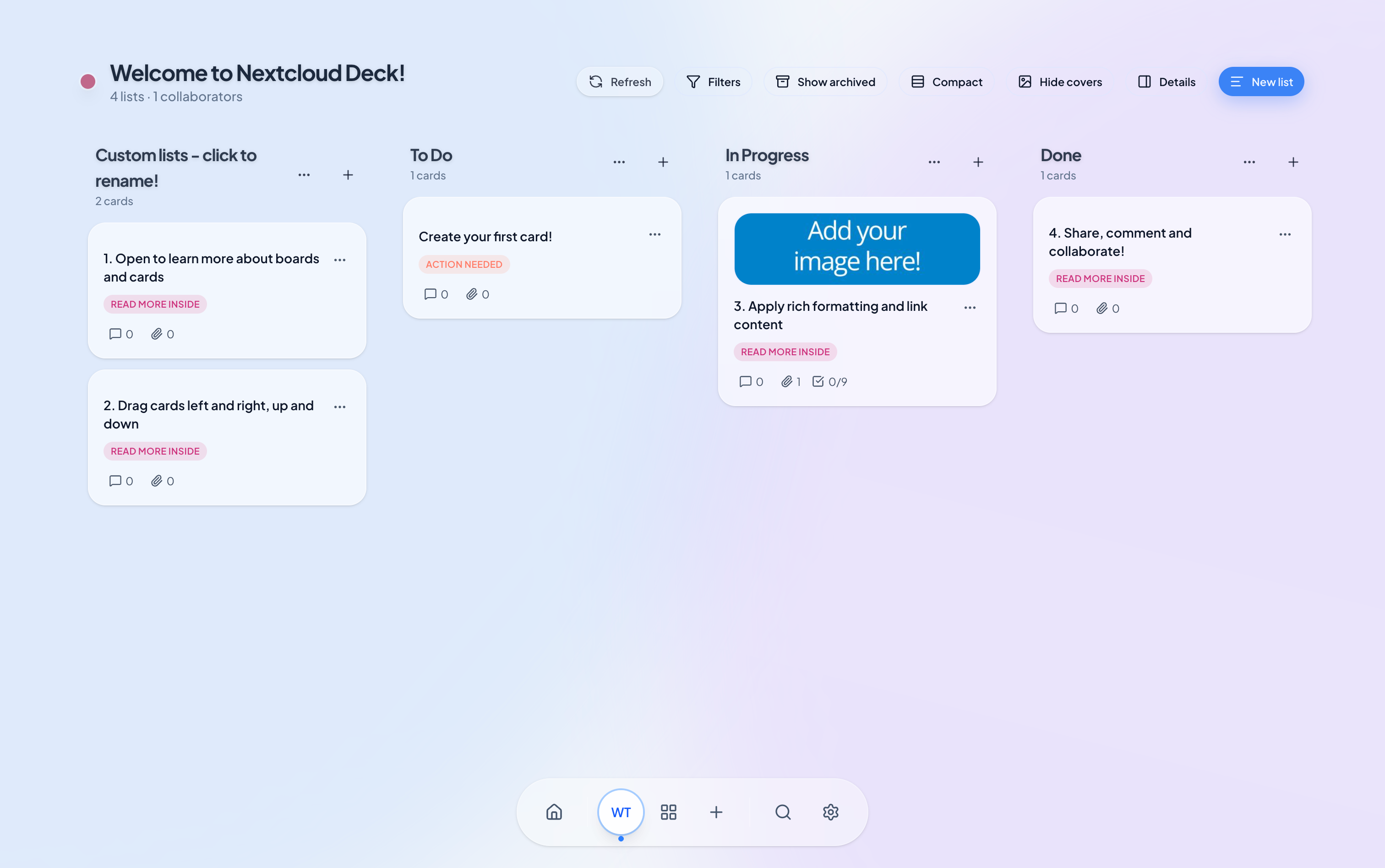 Nextcloud Deck desktop board view